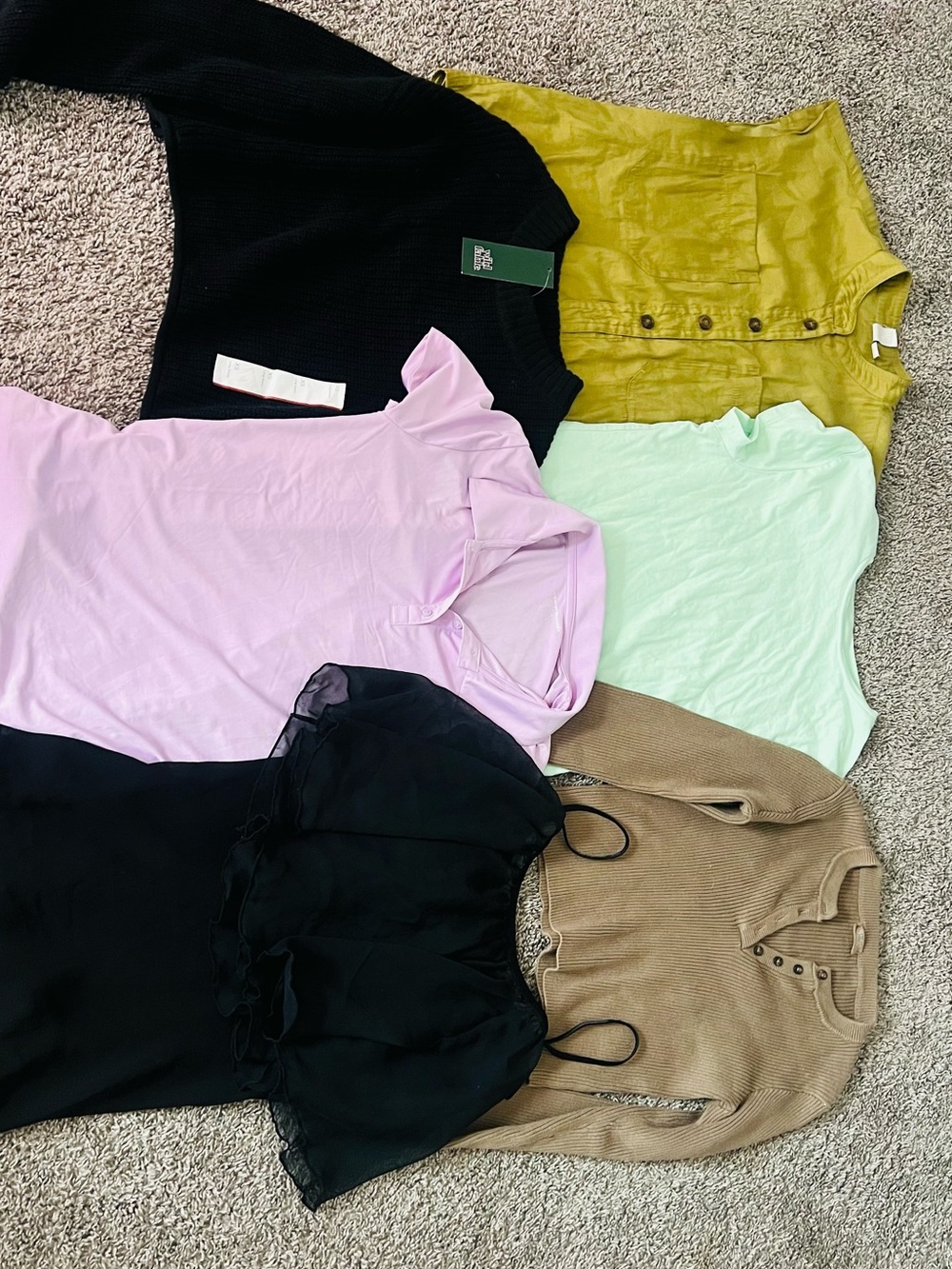 Assorted Women's Tops Pack - Black, Pink, Mint, Mustard, Beige size XS, S and M